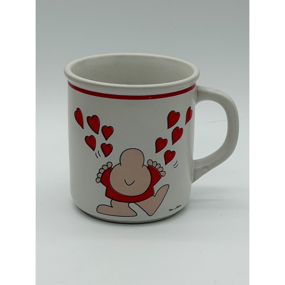 Vintage Ziggy Love Talk Mug Tom Wilson 1980 Fine Stoneware Hearts Red White